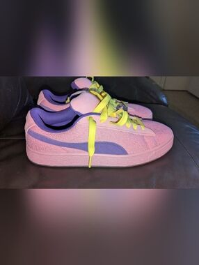 Puma Ninja Turtle Pink and Purple Low-Top Sneakers with Yellow Laces